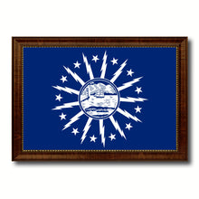 Load image into Gallery viewer, Buffalo City New York State Flag Canvas Print Brown Picture Frame