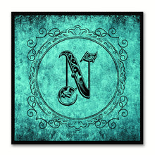 Load image into Gallery viewer, Alphabet N Aqua Canvas Print Black Frame Kids Bedroom Wall Décor Home Art
