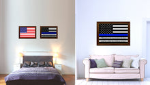 Load image into Gallery viewer, Law Enforcement Thin Blue Line Flag With Mathew 5:9 USA Flag Canvas Print with Brown Picture Frame Home Decor Wall Art Gift Ideas
