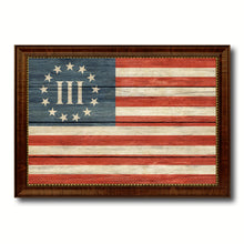 Load image into Gallery viewer, 3 Percent Betsy Ross Nyberg Battle III Revolutionary War Military Flag Texture Canvas Print with Brown Picture Frame Home Decor Wall Art Gifts