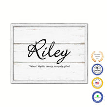 Load image into Gallery viewer, Riley Name Plate White Wash Wood Frame Canvas Print Boutique Cottage Decor Shabby Chic