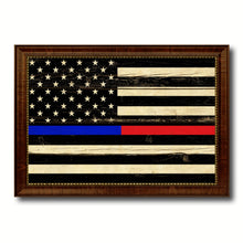 Load image into Gallery viewer, Thin Blue Line Police & Thin Red Line Firefighter Respect & Honor Law Enforcement First Responder American USA Flag Vintage Canvas Print with Picture Frame Home Decor Wall Art
