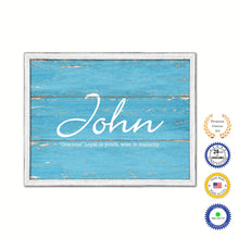 Load image into Gallery viewer, John Name Plate White Wash Wood Frame Canvas Print Boutique Cottage Decor Shabby Chic