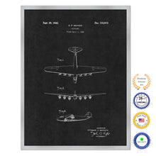 Load image into Gallery viewer, 1942 Airplane Antique Patent Artwork Silver Framed Canvas Home Office Decor Great for Pilot Gift
