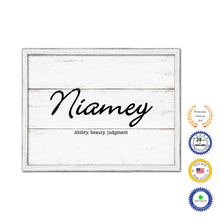 Load image into Gallery viewer, Niamey Name Plate White Wash Wood Frame Canvas Print Boutique Cottage Decor Shabby Chic