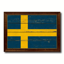 Load image into Gallery viewer, Sweden Country Flag Vintage Canvas Print with Brown Picture Frame Home Decor Gifts Wall Art Decoration Artwork