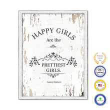 Load image into Gallery viewer, Happy girls are the prettiest girls - Audrey Hepburn Vintage Saying Gifts Home Decor Wall Art Canvas Print with Custom Picture Frame, White Wash