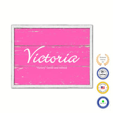 Load image into Gallery viewer, Victoria Name Plate White Wash Wood Frame Canvas Print Boutique Cottage Decor Shabby Chic