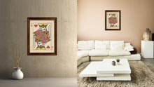 Load image into Gallery viewer, King Heart Poker Decks of Vintage Cards Print on Canvas Brown Custom Framed