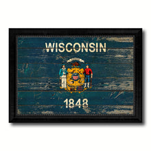 Load image into Gallery viewer, Wisconsin State Vintage Flag Canvas Print with Black Picture Frame Home Decor Man Cave Wall Art Collectible Decoration Artwork Gifts