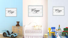 Load image into Gallery viewer, Maya Name Plate White Wash Wood Frame Canvas Print Boutique Cottage Decor Shabby Chic