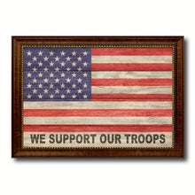 Load image into Gallery viewer, We Support Our Troops Military Flag Texture Canvas Print with Brown Picture Frame Home Decor Wall Art Gifts