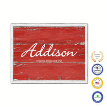 Load image into Gallery viewer, Addison Name Plate White Wash Wood Frame Canvas Print Boutique Cottage Decor Shabby Chic