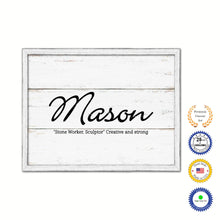 Load image into Gallery viewer, Mason Name Plate White Wash Wood Frame Canvas Print Boutique Cottage Decor Shabby Chic