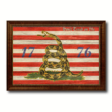 Load image into Gallery viewer, First Navy Jack Don't Tread On Me 1776 Tea Party Military Flag Texture Canvas Print with Brown Picture Frame Home Decor Wall Art Gifts