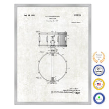 Load image into Gallery viewer, 1939 Snare Drum Old Patent Art Print on Canvas Custom Framed Vintage Home Decor Wall Decoration Great for Gifts