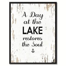 Load image into Gallery viewer, A Day At The Lake Restores The Soul Saying Canvas Print, Black Picture Frame Home Decor Wall Art Gifts
