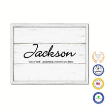 Load image into Gallery viewer, Jackson Name Plate White Wash Wood Frame Canvas Print Boutique Cottage Decor Shabby Chic