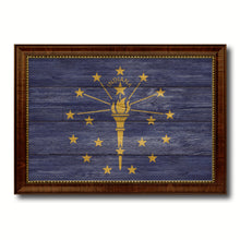 Load image into Gallery viewer, Indiana State Flag Texture Canvas Print with Brown Picture Frame Gifts Home Decor Wall Art Collectible Decoration