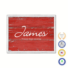 Load image into Gallery viewer, James Name Plate White Wash Wood Frame Canvas Print Boutique Cottage Decor Shabby Chic