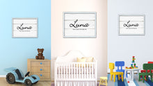 Load image into Gallery viewer, Luna Name Plate White Wash Wood Frame Canvas Print Boutique Cottage Decor Shabby Chic