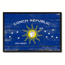 Load image into Gallery viewer, Conch Republic Key West City Florida State Flag Vintage Canvas Print with Black Picture Frame Home Decor Wall Art Collectible Decoration Artwork Gifts