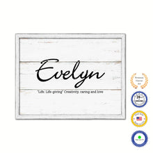 Load image into Gallery viewer, Evelyn Name Plate White Wash Wood Frame Canvas Print Boutique Cottage Decor Shabby Chic