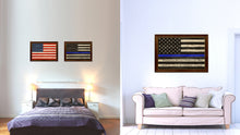 Load image into Gallery viewer, Law Enforcement Thin Blue Line Flag With Mathew 5:9 USA Flag Texture Canvas Print with Brown Picture Frame Home Decor Wall Art Gifts