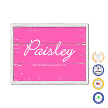 Load image into Gallery viewer, Paisley Name Plate White Wash Wood Frame Canvas Print Boutique Cottage Decor Shabby Chic