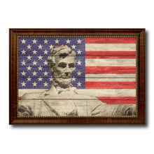 Load image into Gallery viewer, USA Abraham Lincoln Memorial American Flag Texture Canvas Print with Brown Picture Frame Gifts Home Decor Wall Art Collectible Decoration Artwork
