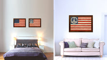 Load image into Gallery viewer, Peace Sign American Military Flag Texture Canvas Print with Brown Picture Frame Home Decor Wall Art Gifts