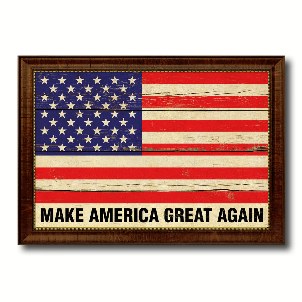 Make America Great Again USA Flag Vintage Canvas Print with Black Picture Frame Home Decor Wall Art Decoration Gift Ideas