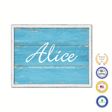 Load image into Gallery viewer, Alice Name Plate White Wash Wood Frame Canvas Print Boutique Cottage Decor Shabby Chic