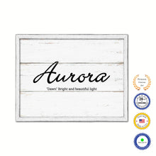 Load image into Gallery viewer, Aurora Name Plate White Wash Wood Frame Canvas Print Boutique Cottage Decor Shabby Chic