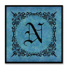 Load image into Gallery viewer, Alphabet N Blue Canvas Print Black Frame Kids Bedroom Wall Décor Home Art