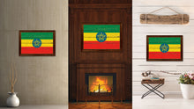 Load image into Gallery viewer, Ethiopia Country Flag Vintage Canvas Print with Brown Picture Frame Home Decor Gifts Wall Art Decoration Artwork