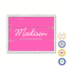 Load image into Gallery viewer, Madison Name Plate White Wash Wood Frame Canvas Print Boutique Cottage Decor Shabby Chic