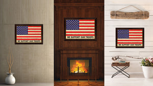 We Support Our Troops Military Flag Vintage Canvas Print with Brown Picture Frame Gifts Ideas Home Decor Wall Art Decoration