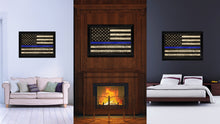 Load image into Gallery viewer, Law Enforcement Thin Blue Line Flag With Mathew 5:9 USA Flag Texture Canvas Print with Black Picture Frame Gift Ideas Home Decor Wall Art