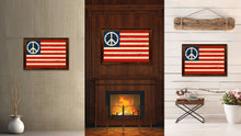 Load image into Gallery viewer, Peace Sign American Military Flag Vintage Canvas Print with Brown Picture Frame Gifts Ideas Home Decor Wall Art Decoration