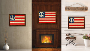 Peace Sign American Military Flag Vintage Canvas Print with Brown Picture Frame Gifts Ideas Home Decor Wall Art Decoration