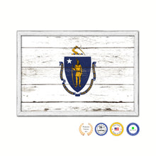 Load image into Gallery viewer, Massachusetts State Flag Shabby Chic Gifts Home Decor Wall Art Canvas Print, White Wash Wood Frame
