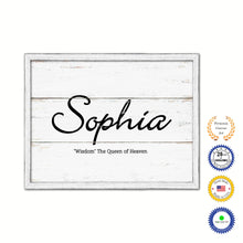 Load image into Gallery viewer, Sophia Name Plate White Wash Wood Frame Canvas Print Boutique Cottage Decor Shabby Chic