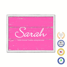 Load image into Gallery viewer, Sarah Name Plate White Wash Wood Frame Canvas Print Boutique Cottage Decor Shabby Chic
