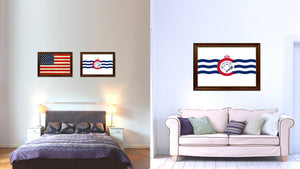 Cincinnati City Ohio State Flag Canvas Print Brown Picture Frame