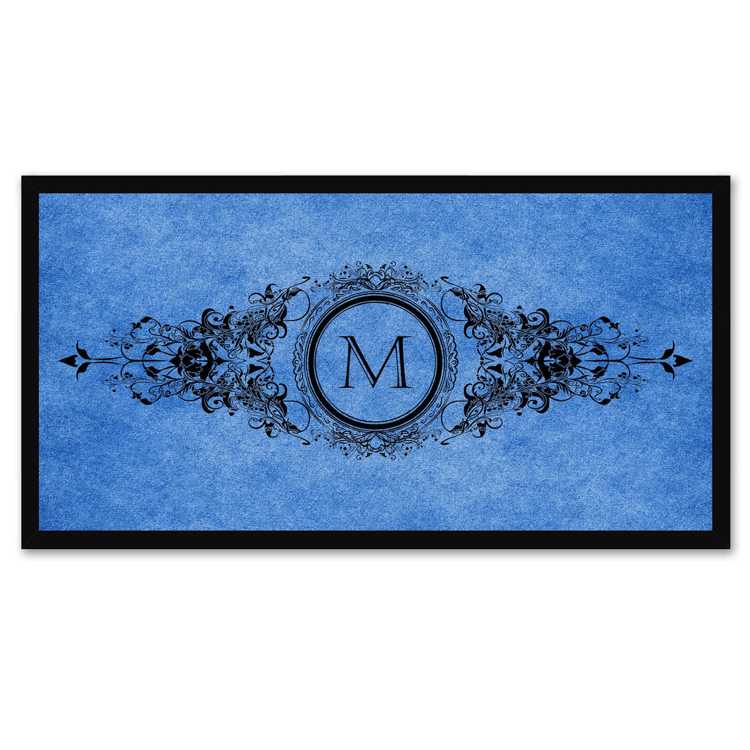 Alphabet Letter M Blue Canvas Print, Black Custom Frame