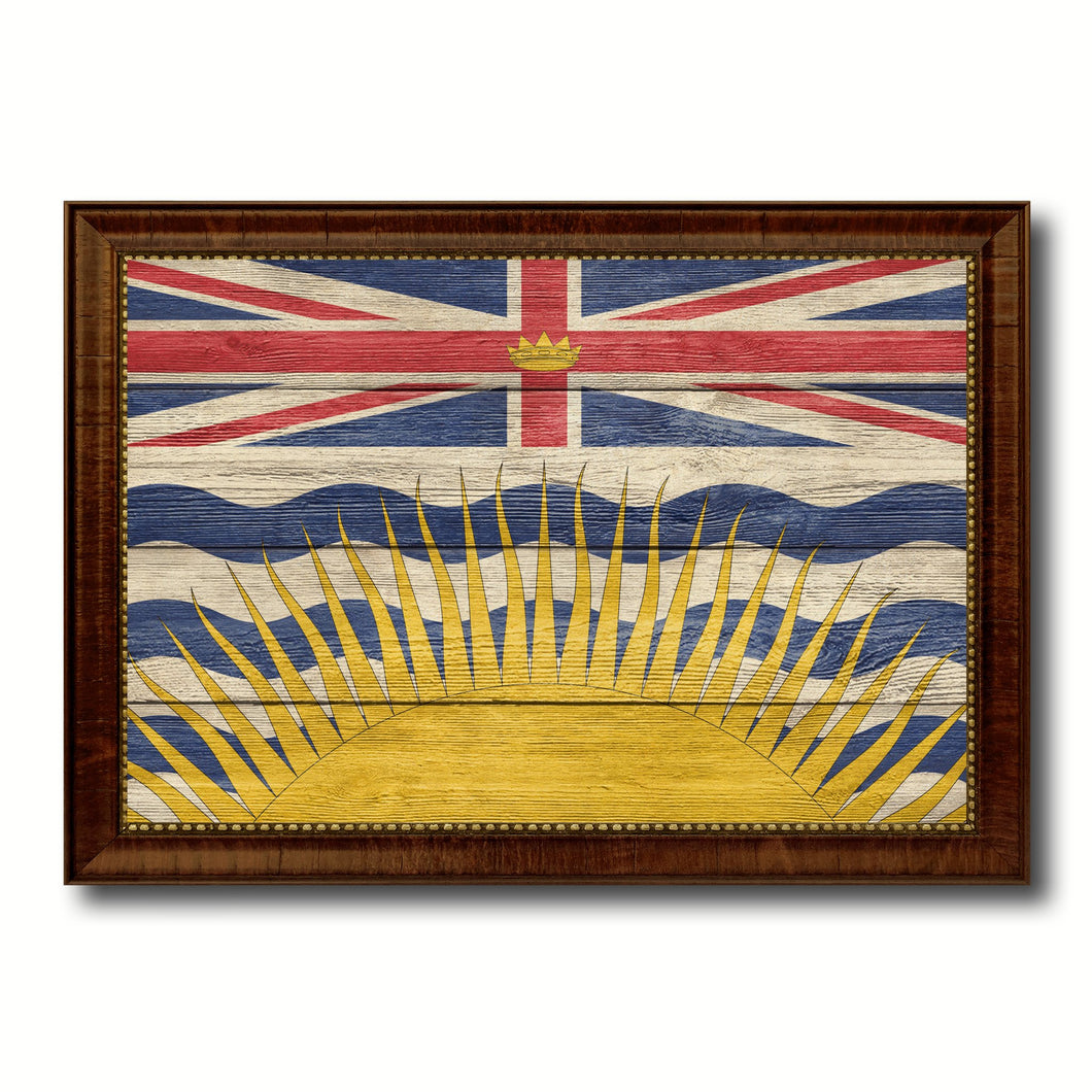British Columbia Province City Canada Country Texture Flag Canvas Print Brown Picture Frame