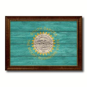 South Dakota State Flag Texture Canvas Print with Brown Picture Frame Gifts Home Decor Wall Art Collectible Decoration