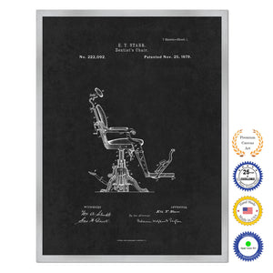 1879 Dentist's Chair Antique Patent Artwork Silver Framed Canvas Home Office Decor Great for Dentist Orthodontist