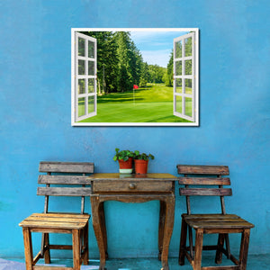 Vancouver Canada Golf Course View Picture French Window Framed Canvas Print Home Decor Wall Art Collection